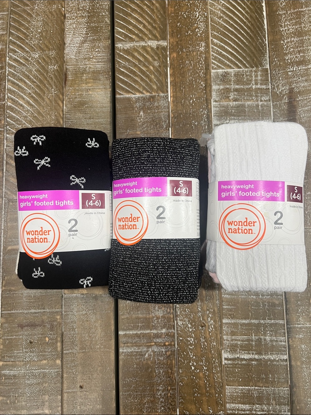 wonder nation Girls' Footed Tights Pack - Black, Charcoal, White, Bow themed